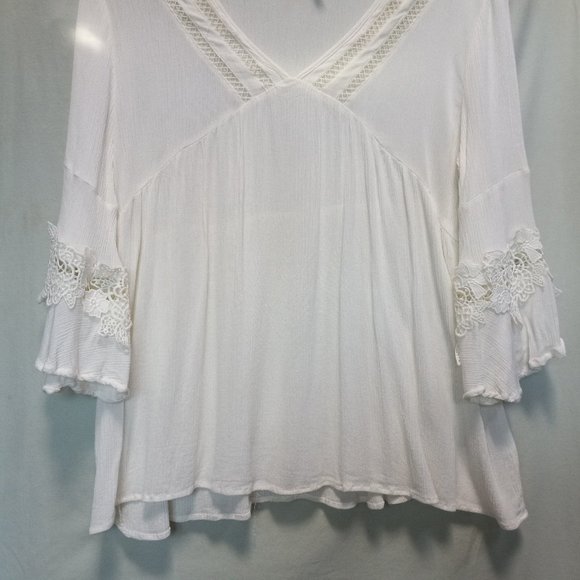 White Crepe Asymmetrical Embroidered Fluttery Top Medium (T-273) - Picture 4 of 11